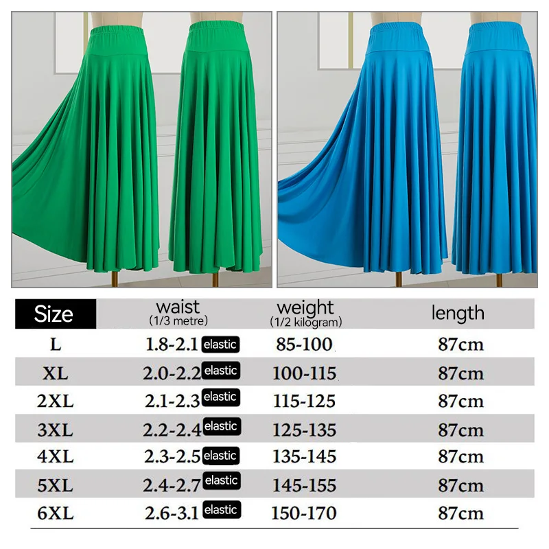 10 Colors High Waist Ballroom Dance Skirts Women Elegant Modern Dance Costume Lady Plus Size Half Length Pleated Big Swing Skirt