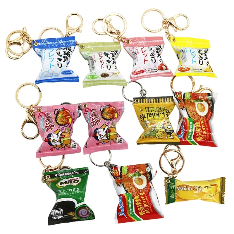 Attractive Korean Turkey Noodle White Coffee & Duo Lo Mein Pendant, Simulated Japanese Snack Food Keychain Gift
