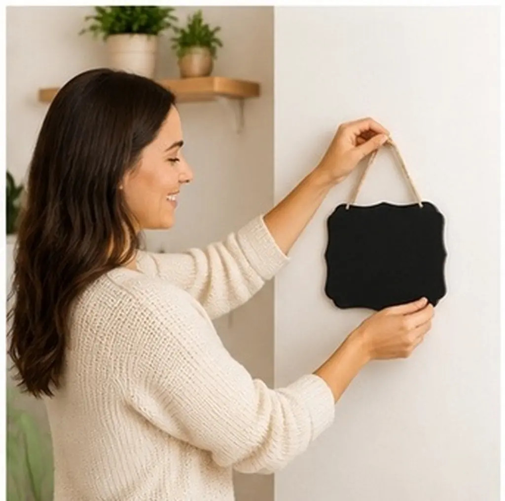 Set of 4 Wooden Mini Chalkboards Black Vintage Style Hanging Boards Message Memo Writing Board for Table Wedding Party Christmas