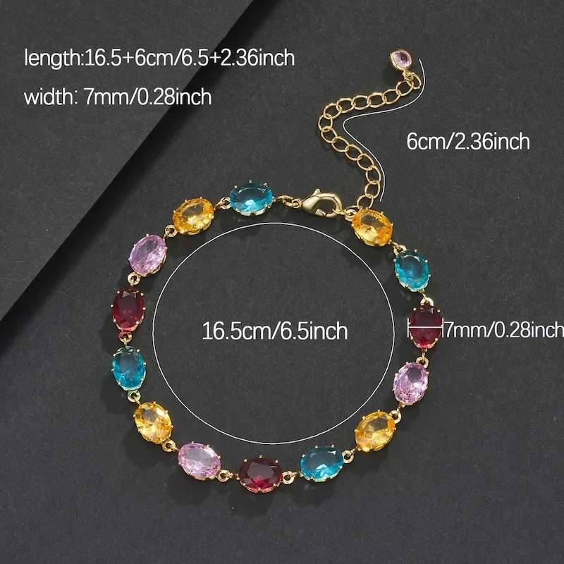

7mm Adjustable Bohemian Bracelet Colorful Oval Geometric Design with Synthetic Gemstones Jewelry Perfect Christmas Birthday Gift