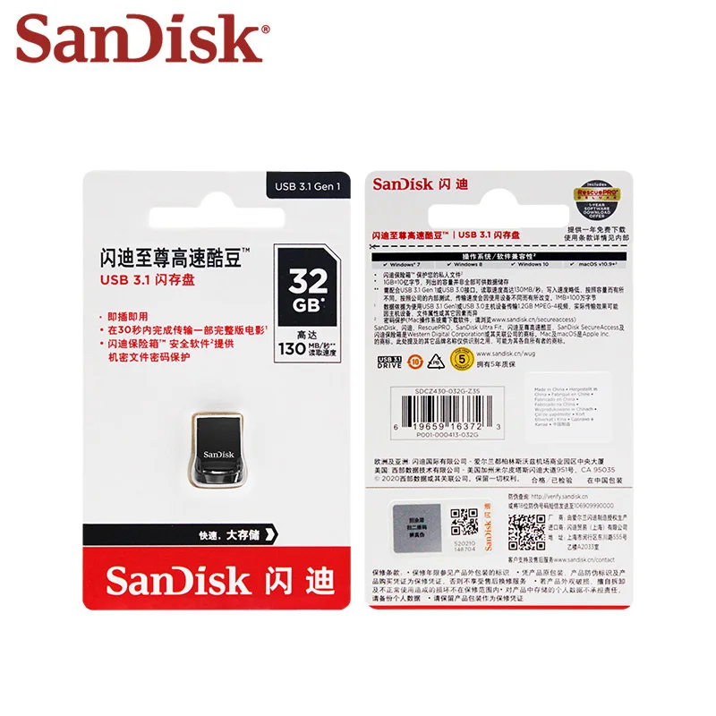 Sandisk USB 3.1 CZ430 256GB 512GB, stik memori Flash Drive 16GB Memoria Usb 64GB Mini U Disk 128GB 32GB
