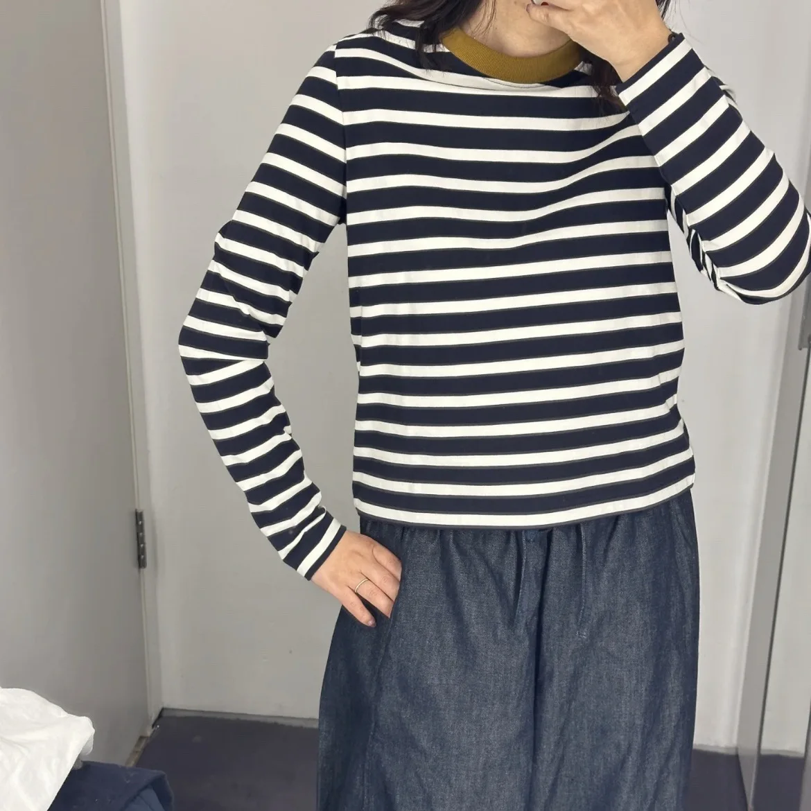 

Футболка Stand Fit Long Sve round Ne в полоску, весеннее новое поступление, женский удобный хлопковый вязаный топ для поездок на работу