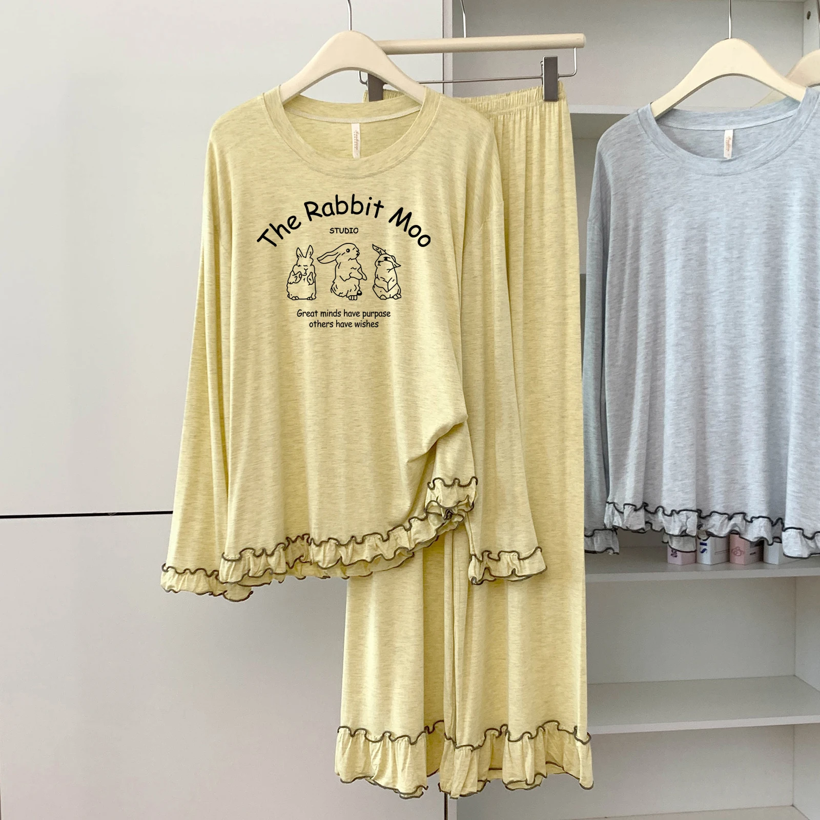 5174-05 모달 코튼 라운드 넥 긴팔 긴바지 잠옷 여성용 봄 가을 얇고 편안한 홈웨어