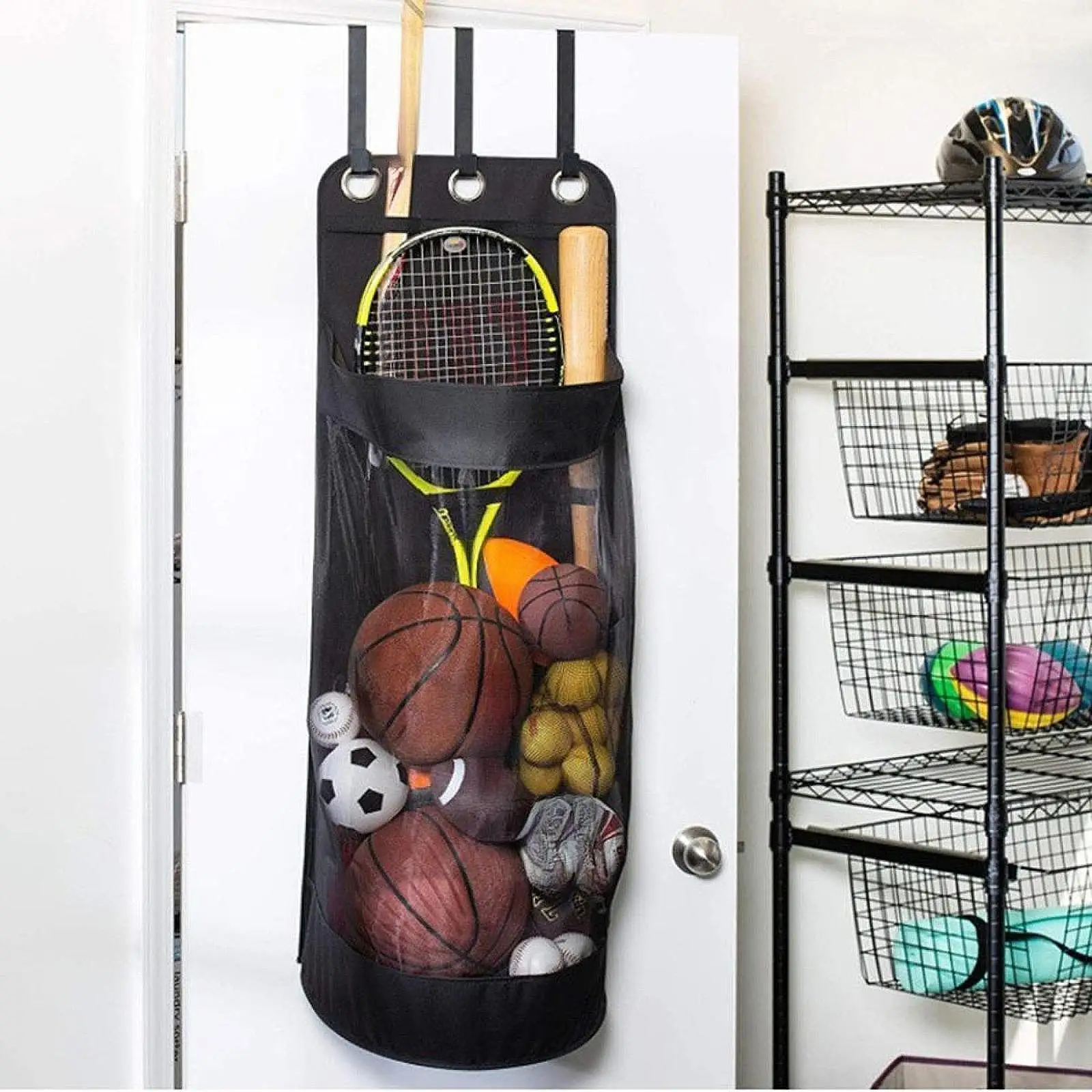 

Gym Organizer over Door Hanging Organizer Laundry Hamper Basket Garage Equipment Organizer for Dolls Football Sports Gear