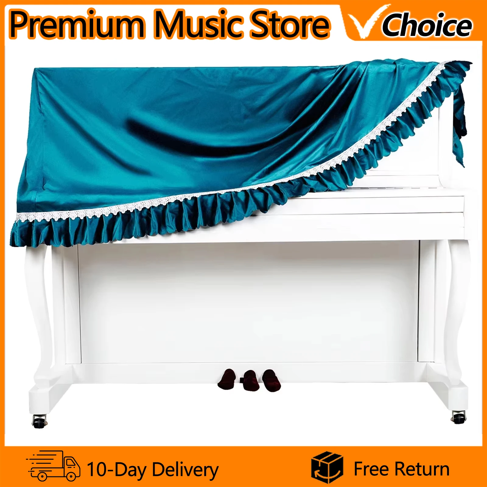 Piano Cover European Style Lace 88 Keys Piano Stool Cover Set Half Covered With Blue Velvet Dust Cover Piano Parts & Accessories