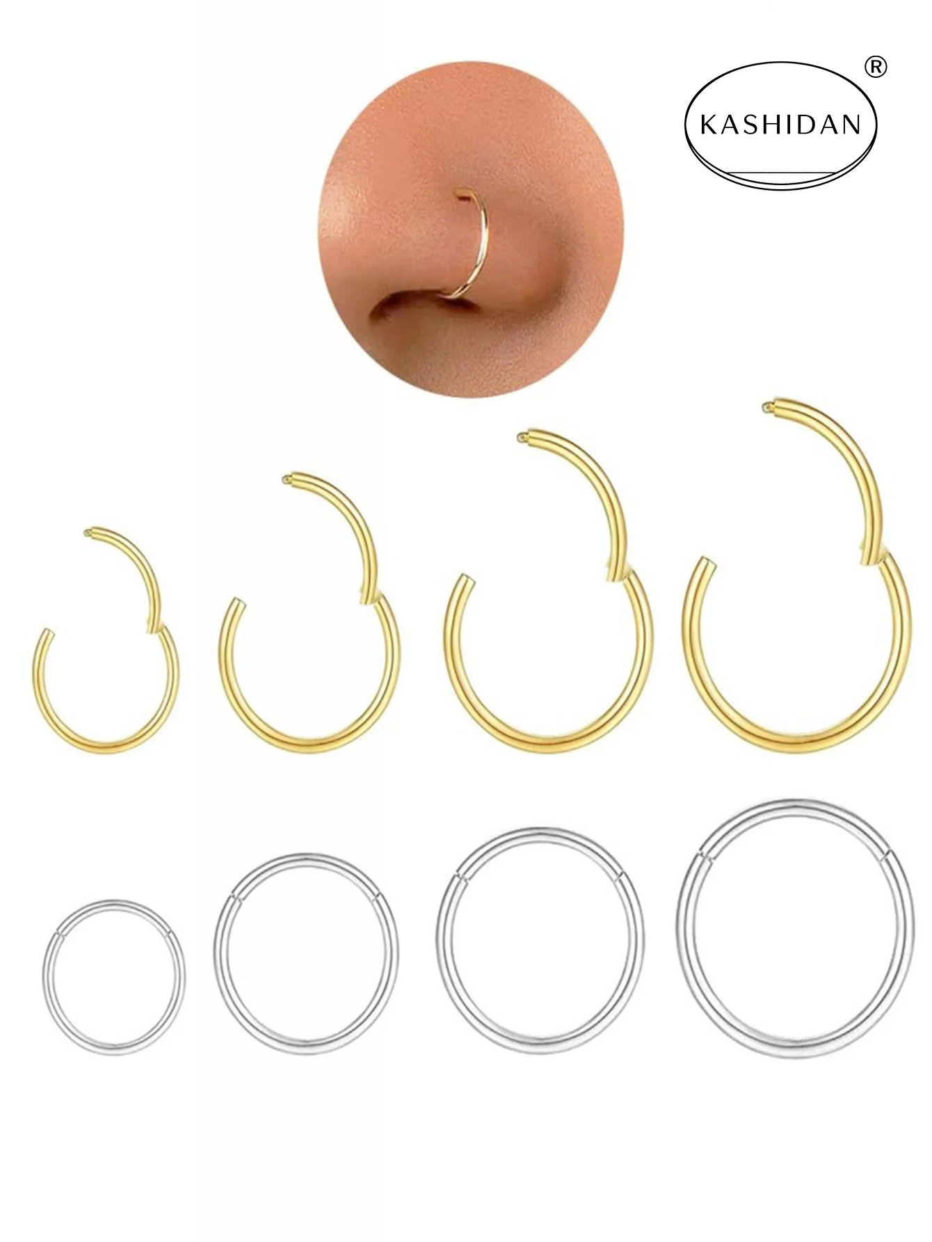 18G 316L Chirurgischer Stahl Nasenring, Knorpel-Creolen, 6mm/8mm/10mm/12mm Piercingringe, Unisex Piercingschmuck – Detail 1