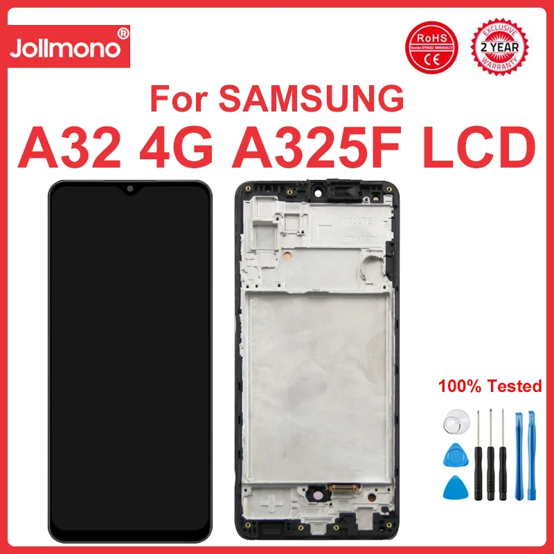 

Super Amoled A32 Screen for Samsung Galaxy A32 A325 A325F 325F/DS Lcd Display Digital Touch Screen with Frame Assembly Parts