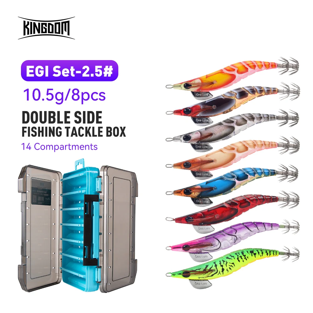 Kingdom 8pcs EGI Squid Bait 2.5# Set Artificial Jigging Baits Sea Fishing Octopus Cuttlefish Luminous Slow Sinking Fishing Lures