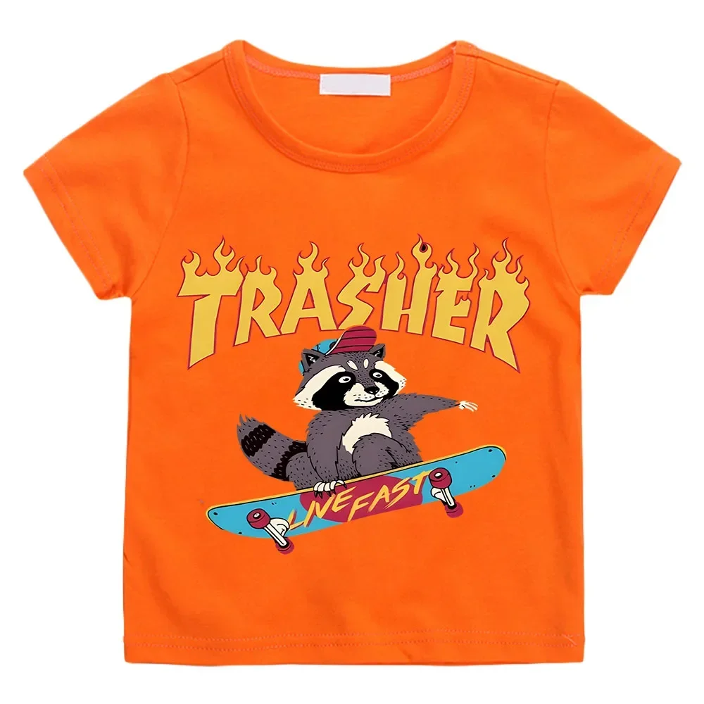 Trasher Painting Summer Clothing Creative T-shirt Boys Baby Girls Kids Clothes Tshirt Youth Brand Short Sleeve Tees Tops Kawaii