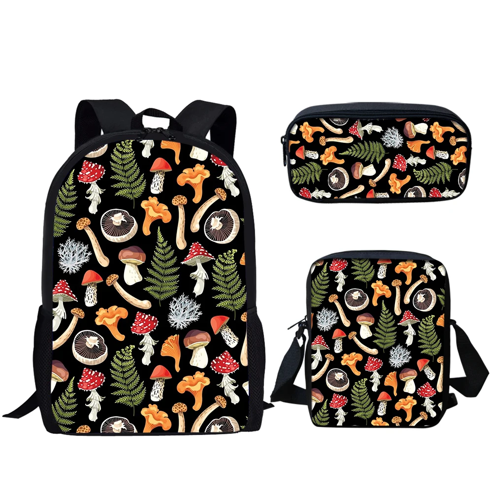 Belidome Mushroom  Print 3Set School Bags for Teen Boys Girls Travel Backpack for Primary Students Bookbags Mochila Infantil