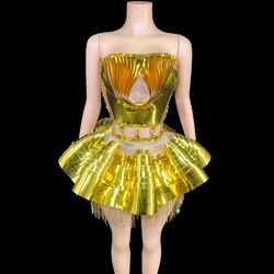 Sparkly Gold Sequins Rhinestones Short Tube Bubble Dress Sexy Show Stage Wear Performance Dance Costume Party Celebrate Dress