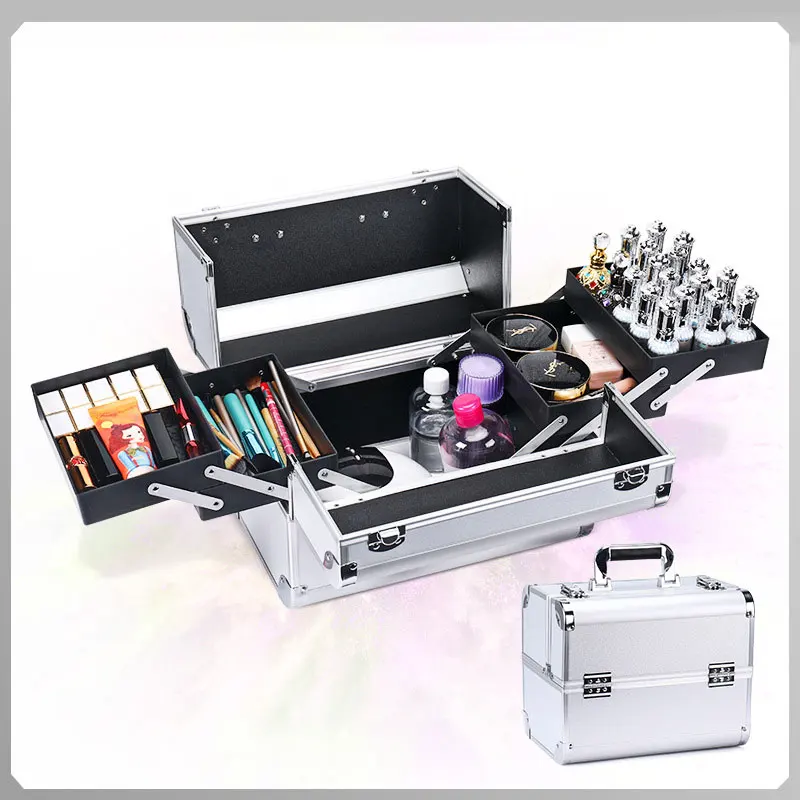 Tool box Große Kapazität Make-Up Fall Tragbare Kosmetische Veranstalter Box Metall Schönheit Pinsel Make-Up Tasche Koffer Toiletry