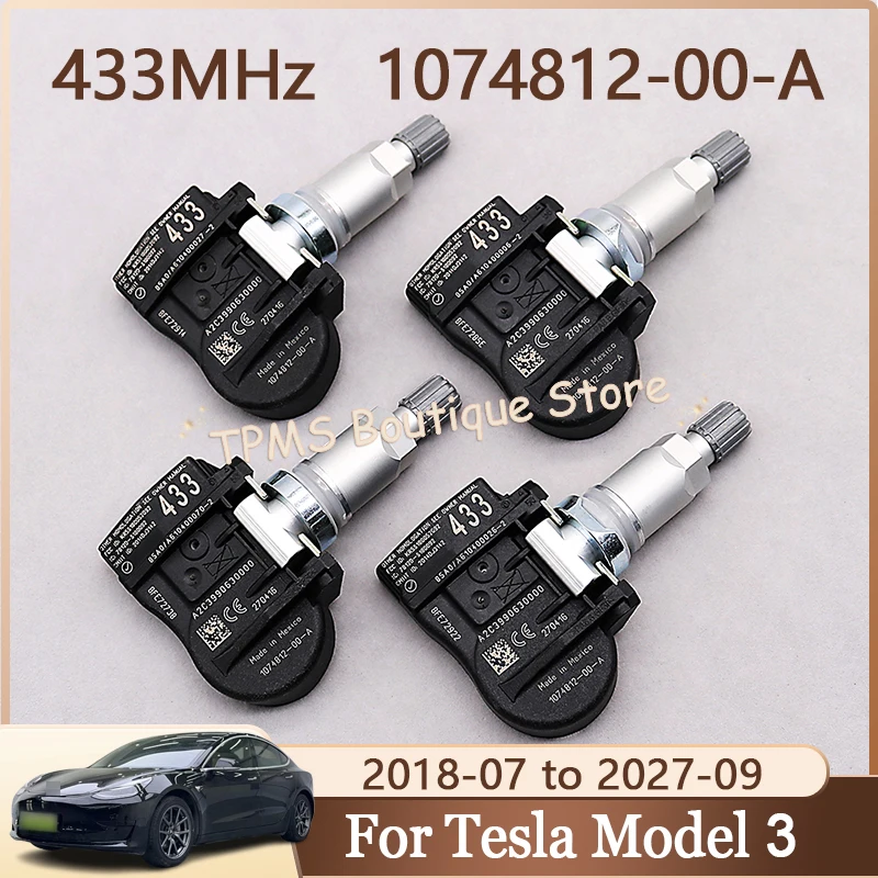 

4 шт., 433 МГц, 1074812-00-A, система контроля давления в шинах, датчик TPMS для Tesla Model 3 X S