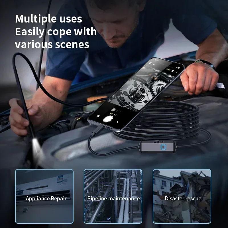 New 8mm HD Endoscope Automotive Boroscope Inspection Device Camera For Iphone IOS Android Smart Phone Type C Cars Mobile