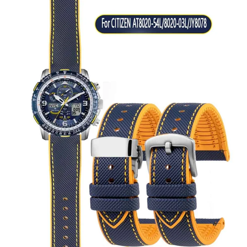 22mm 23mm Per TAG HEUER Longines CITIZEN Blue Angel Orologio VITON AT8020-54L/8020-03L/JY8078 Cinturino da uomo in tela nylon gomma