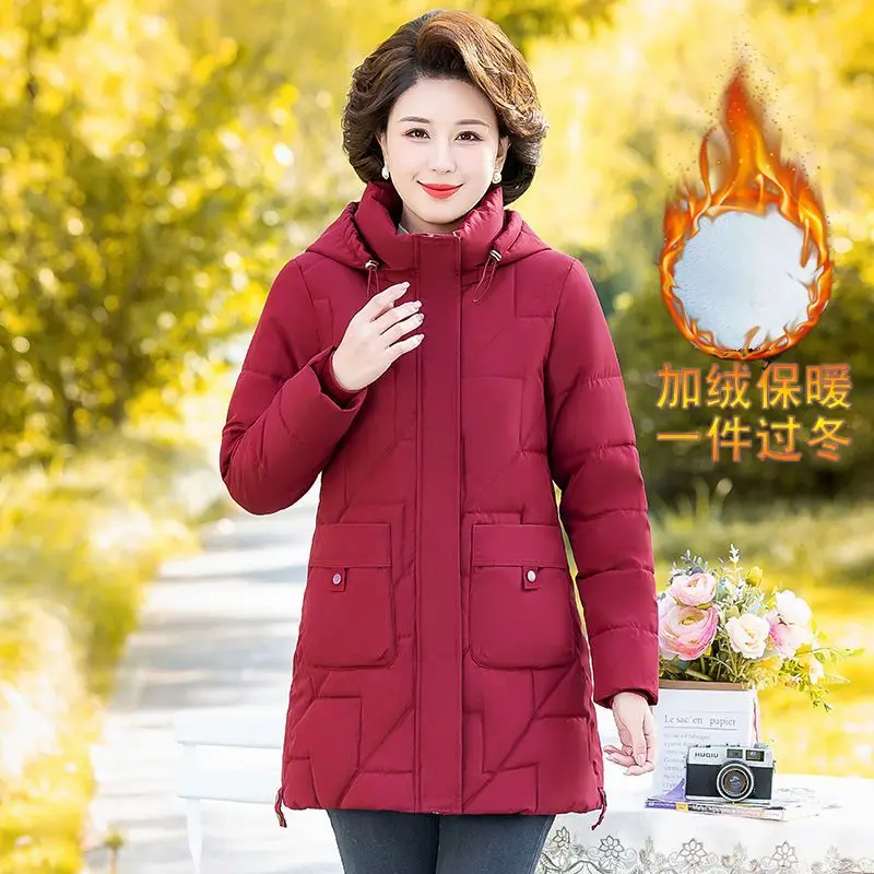 2024 Winter New Women's Jacket Outer Mid Length  Cotton Hooded Coat Thick Warm  Windproof Casual Student  P79