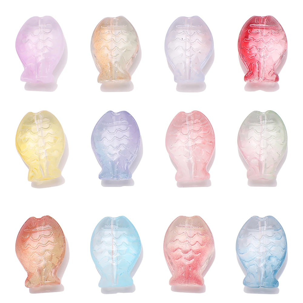 30 pcs 10x14mm Farbverlauf Farbe Kristallglas Fisch Anhänger Charm Perlen für Frauen DIY Herstellung Halsketten Ohrring Schmuck Zubehör