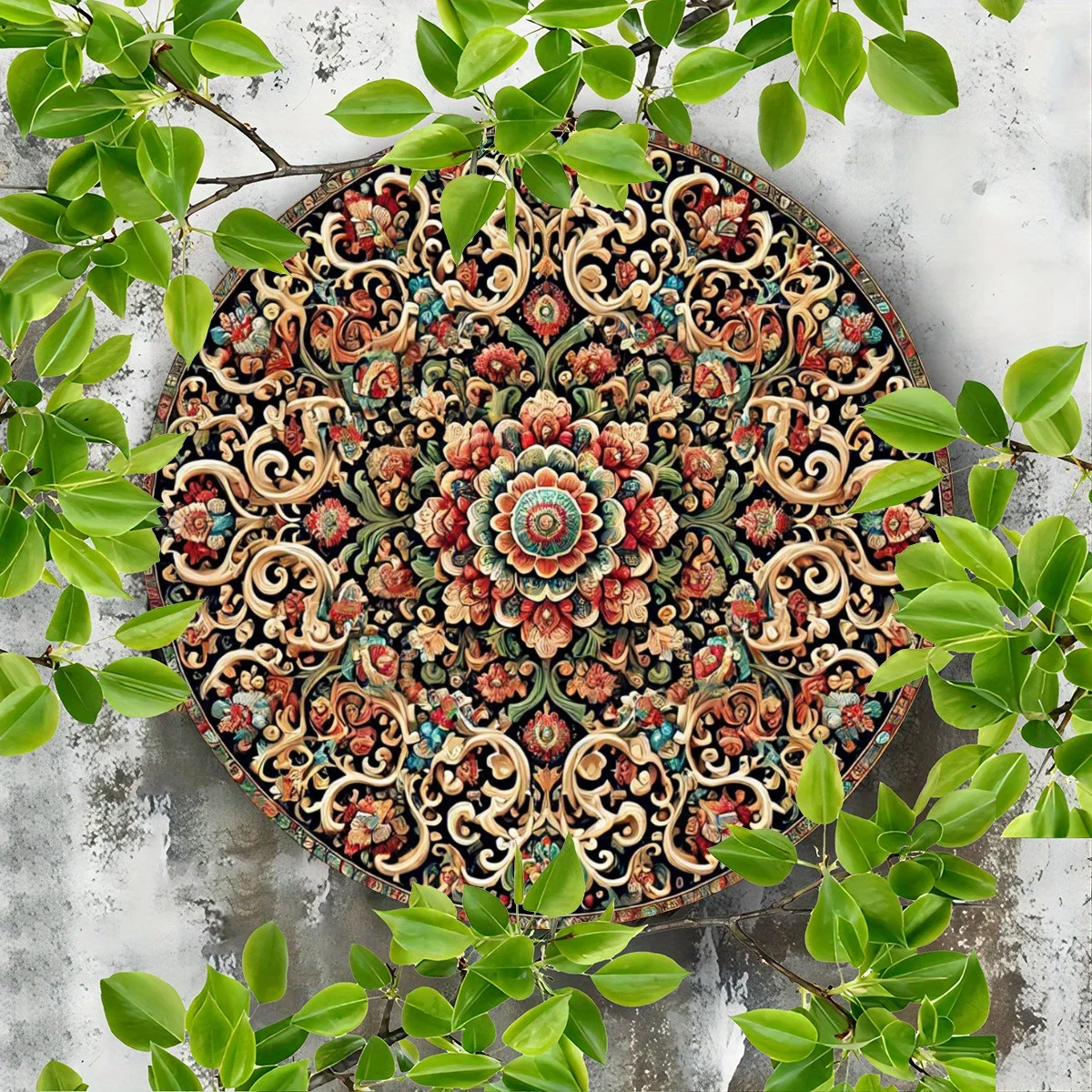 1pc Vintage Persian-Style 8x8 Inch Round Aluminum Wall Art - 2D Flat Metal Sign with Intricate Floral and Geometric Design, Perf