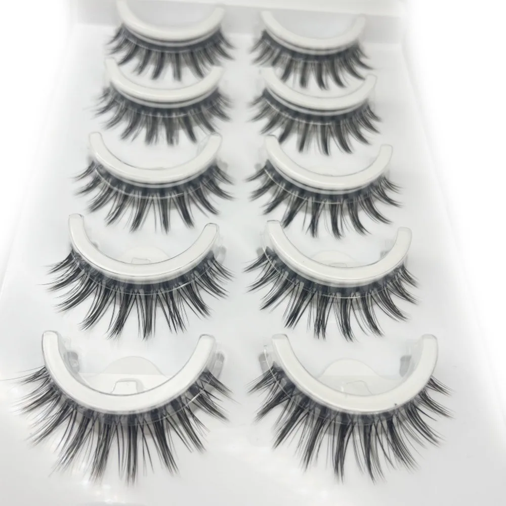 Pre Glued Self Adhesive Eyelashes Glueless Natural Look Cat Eye False Eyelashes Wispy C-Curl 8-11MM Fake Eyelashes Eye Extension