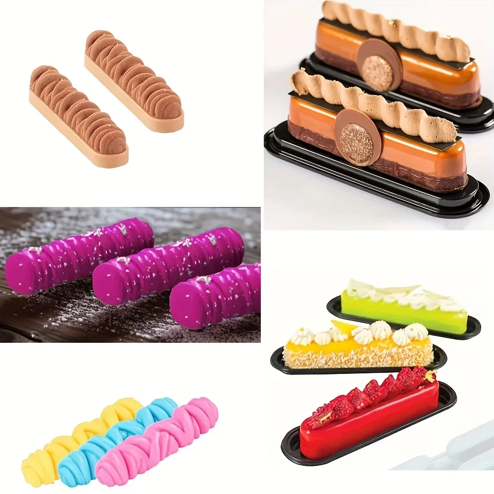 1 Silicone Spiral-Shaped Long Cookie Mold, Silicone Mousse Rectangular Cake Mold Baking Tool That Can Make Cakes, Chocolate Bars, Mousse, Cookies, Crayons, Etc - view 5