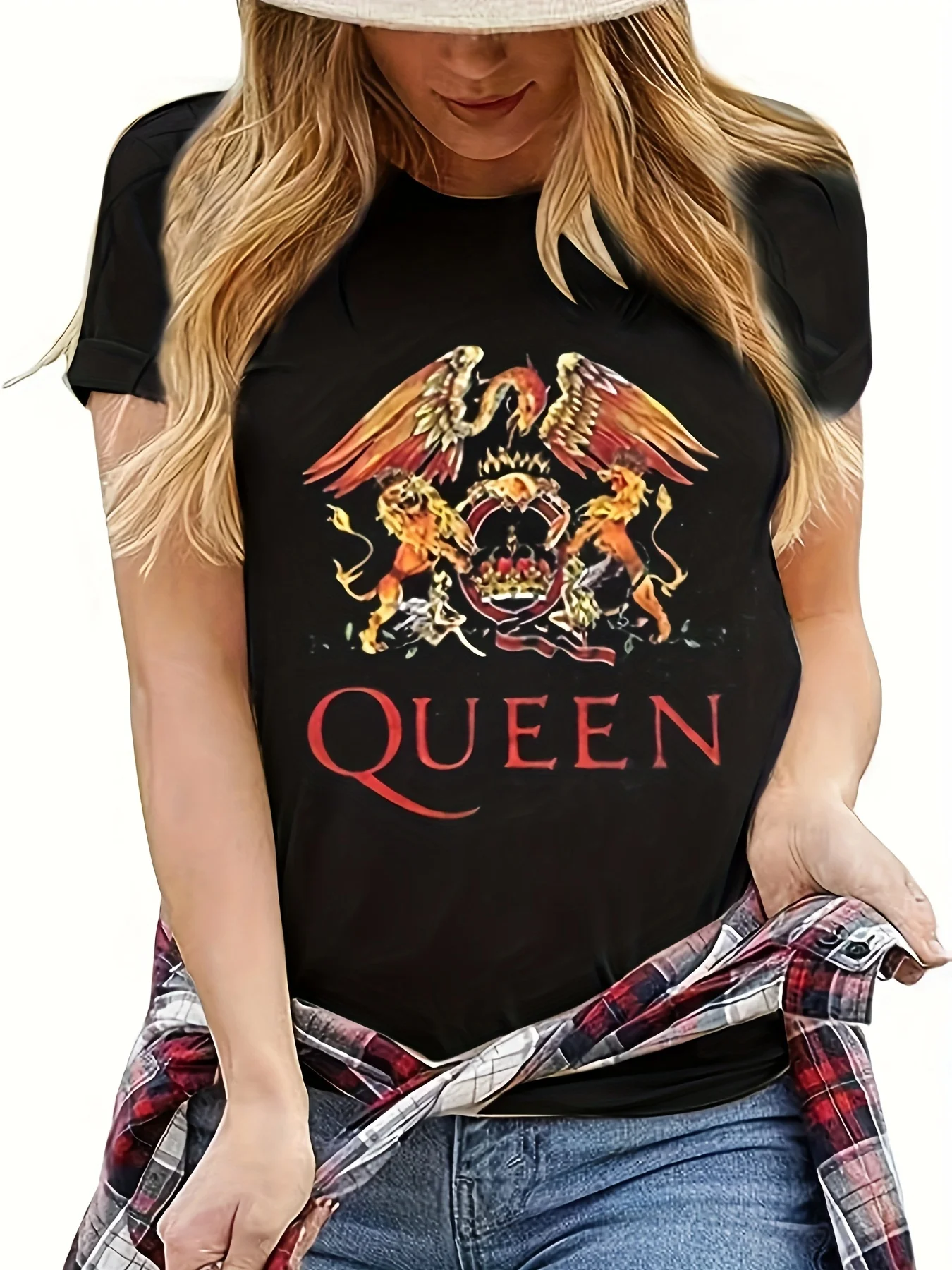 Fashion Queen Graphic Letter Print O-Neck TShirt Summer Casual Short Sleeve Top For Spring Summer Women Street Women\'s Clothing