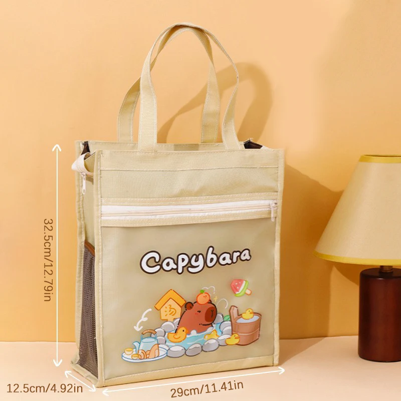 Bolsa tote multifuncional para capivara, bolso lateral de malha portátil, sacola de desenho animado, bolsa de arquivo portátil de grande capacidade