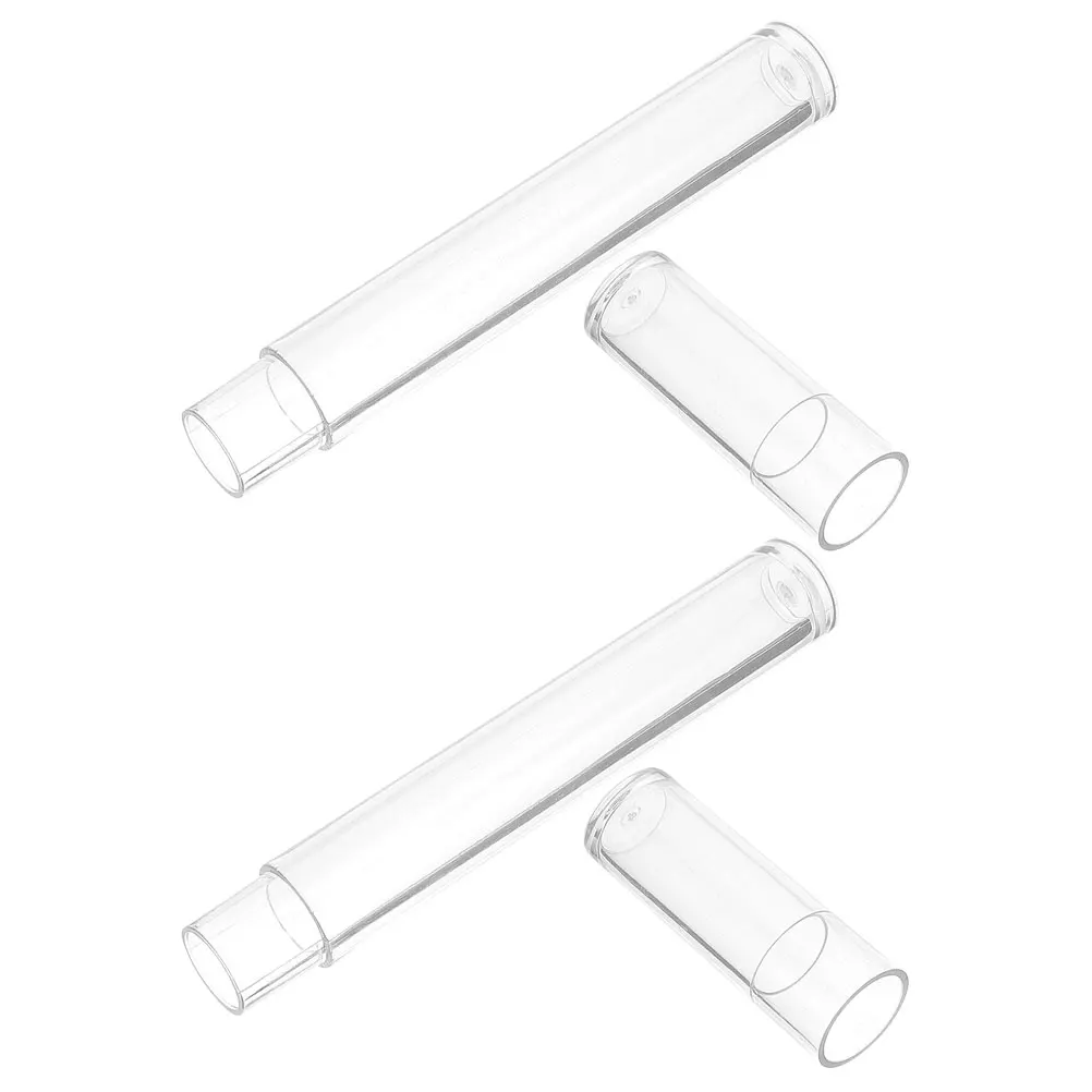 2pcs Clear Plastic Tube Storage Caps Cylindrical Round Design For Eyelash Tweezers Organizer Portable Travel Holder Bead Craft