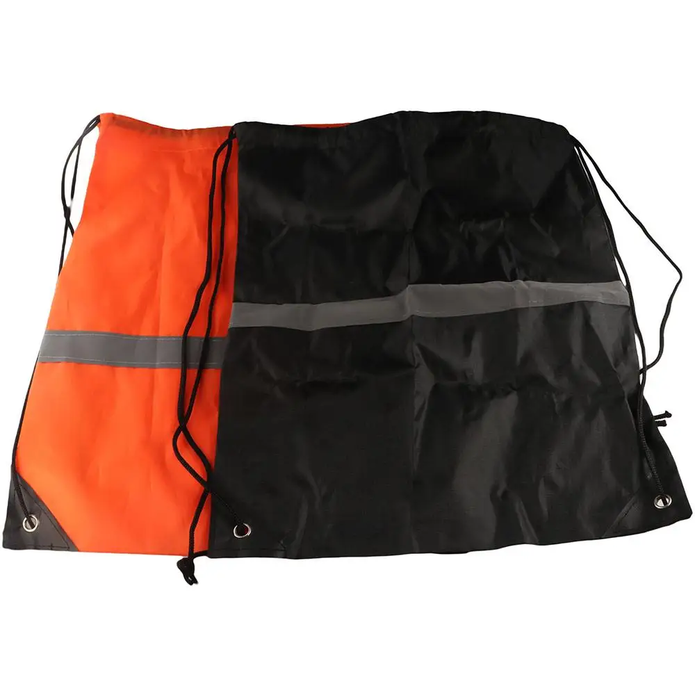 Reflective Stripe Drawstring Gym Backpack 210D Polyester Waterproof Nylon Sports Shoulder Bag Solid Color Foldable