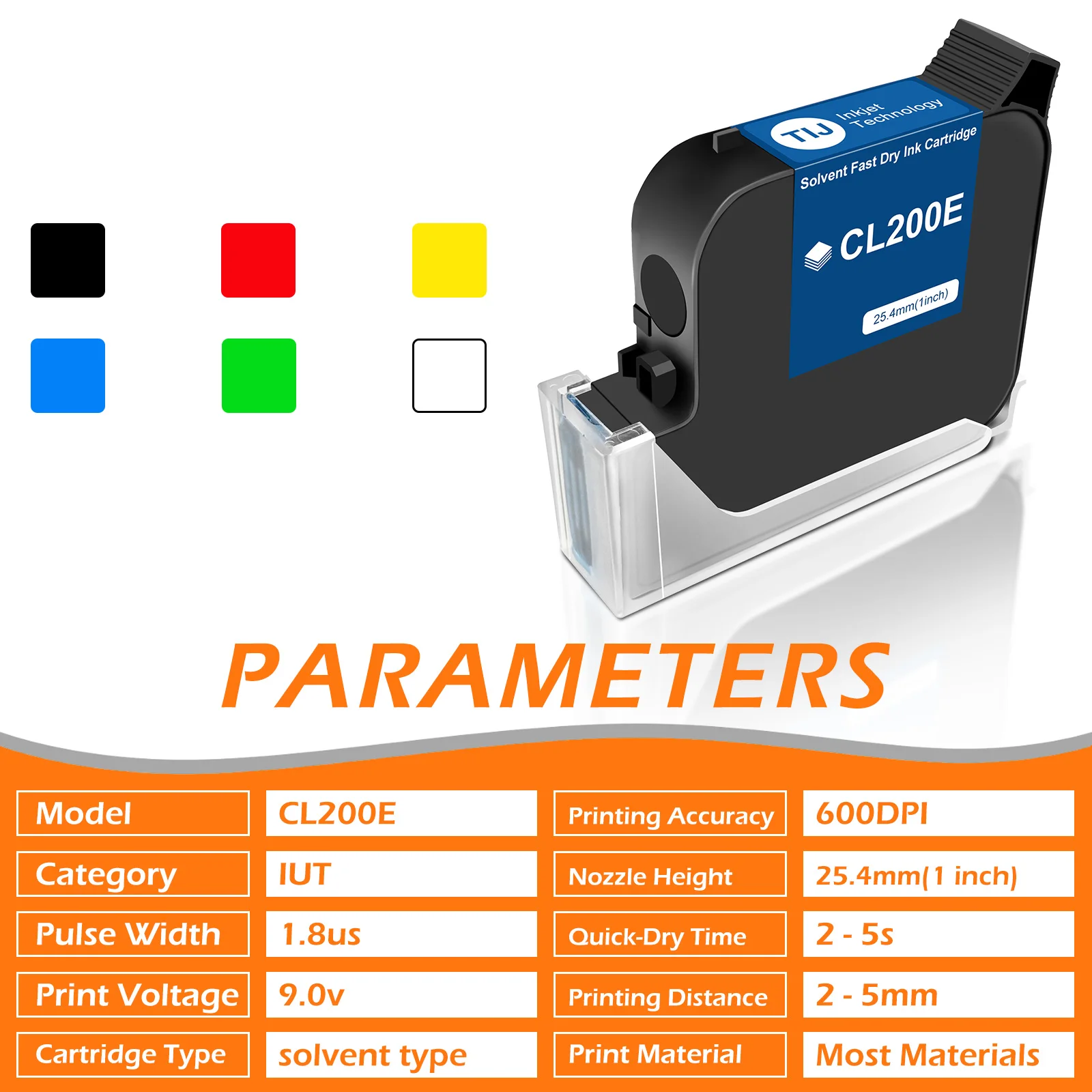 Cenliro 25.4mm Solvent Ink Cartridge CL200E Quick Dry High Adhesion Waterproof for Most Material Handheld Online Printer 1/2/5pc