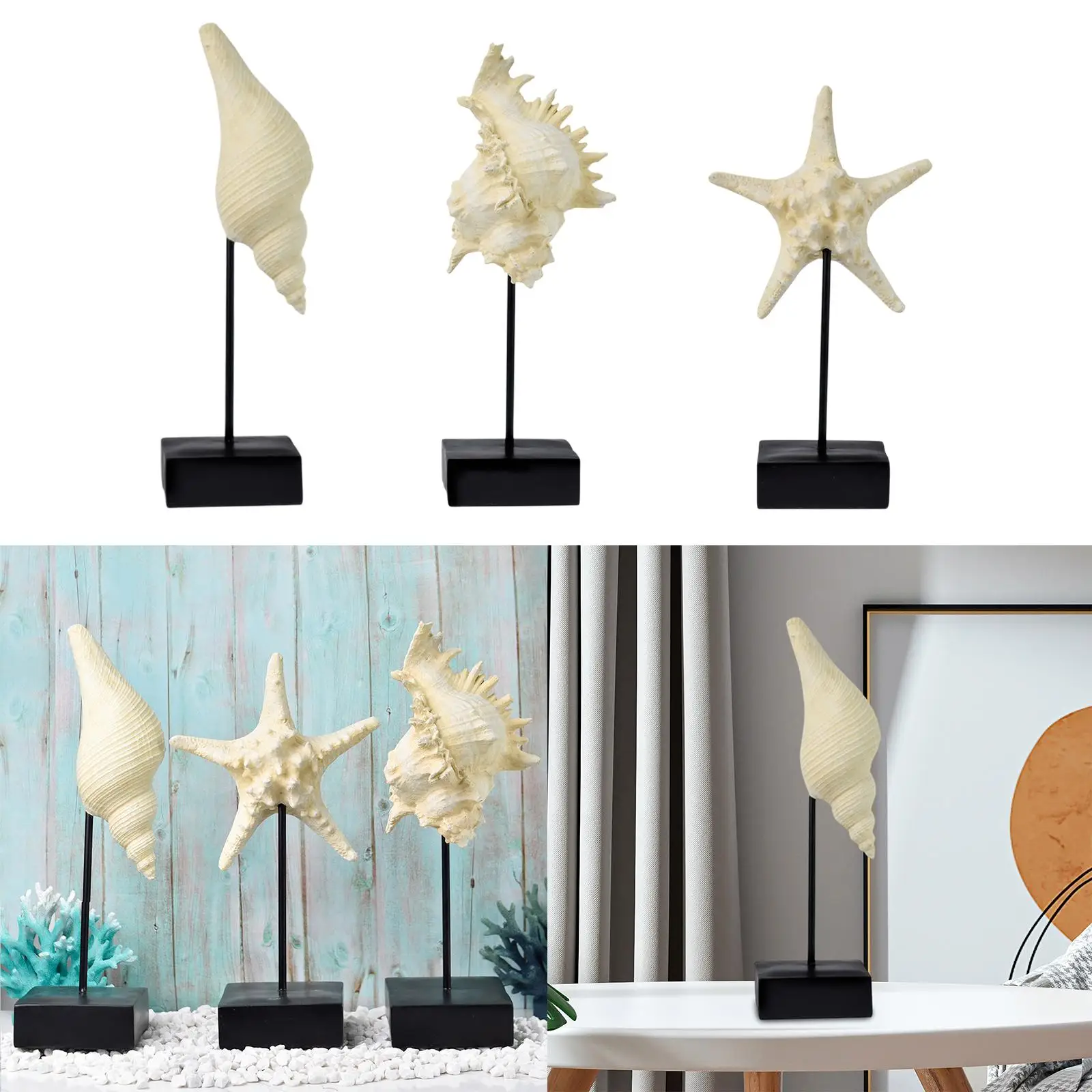 

Beach Style Statue Tabletop Ornament Gift Artwork Creative Coastal Theme Sculpture Ocean Resin Figurine for Shelf Living Room