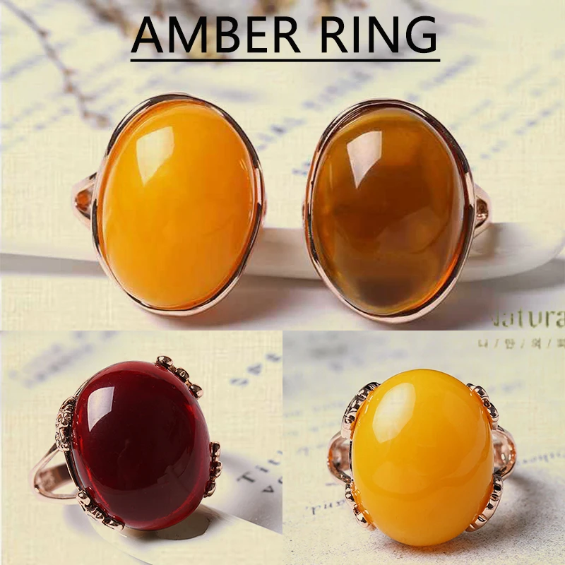 Natural Amber Ring Adjustable Mens Women Blood Amber Rings Charm Advanced Fashion Jewelry Gifts Ladies Beeswax Mens Ring