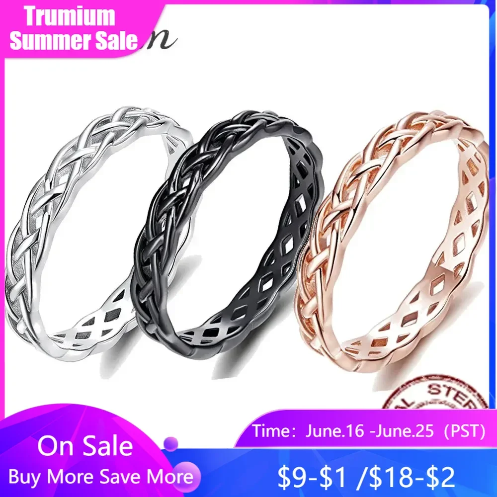 

Trumium 4mm s925 Sterling Silver Celtic Knot Eternity Rings for Women Simple Weave Engagement Wedding Band Trendy Fine Jewelry