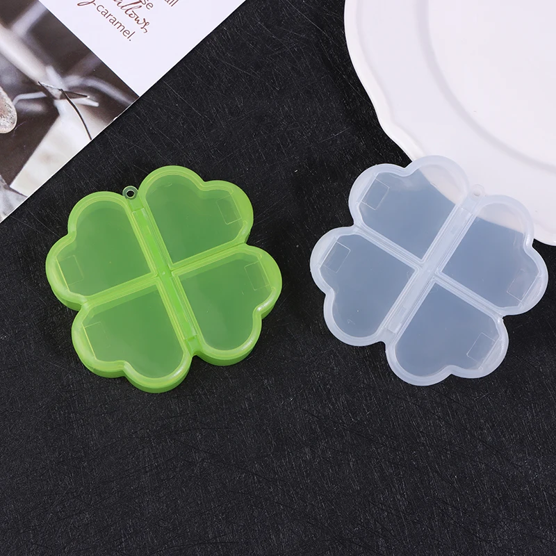 Portable Plastic Pill Storage Box With Independent Opening Design Four-leaf Clover 4 Grids Pill Organizer Drug Separation Box