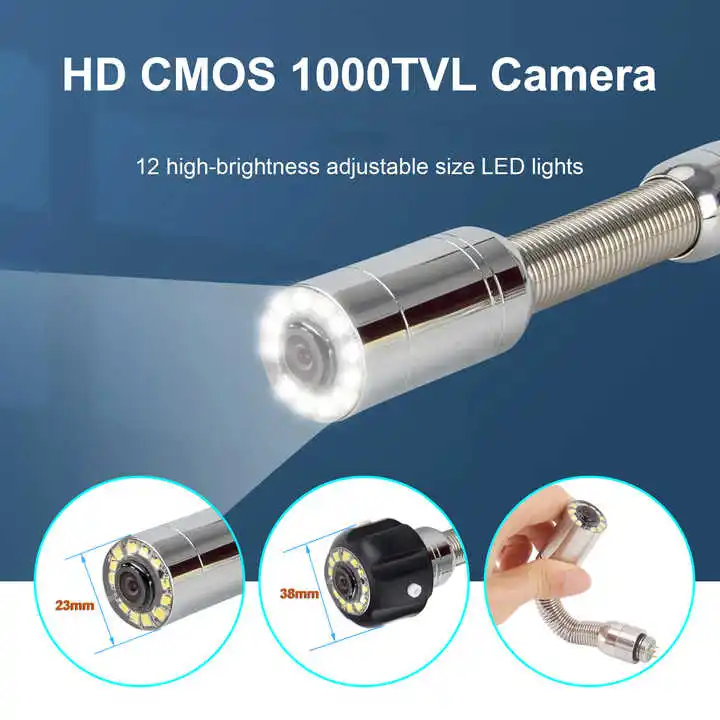 Câmera Boroscópio Profissional 23mm CMOS 145 °   Câmera de inspeção de esgoto/tubo de drenagem com SD/DVR, cabeça de equilíbrio