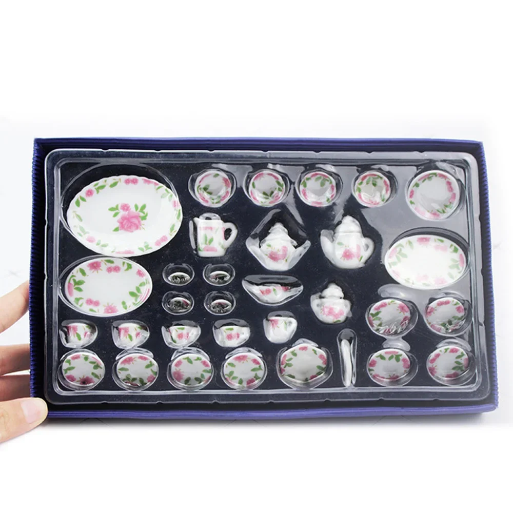 1/12 Dollhouse Miniature Accessories Mini Ceramics Tableware Tea Set Plate Cup Bowl set Model Toy for Doll House Decoration ob11