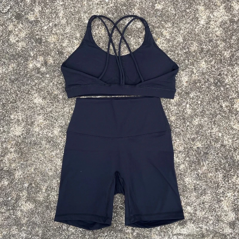 Solid Color Soft Women Gym Yoga Short Cycling Set Cross Back Gym  Bra+High Waist Short Leggings High impact shockproof Sportwear image 6