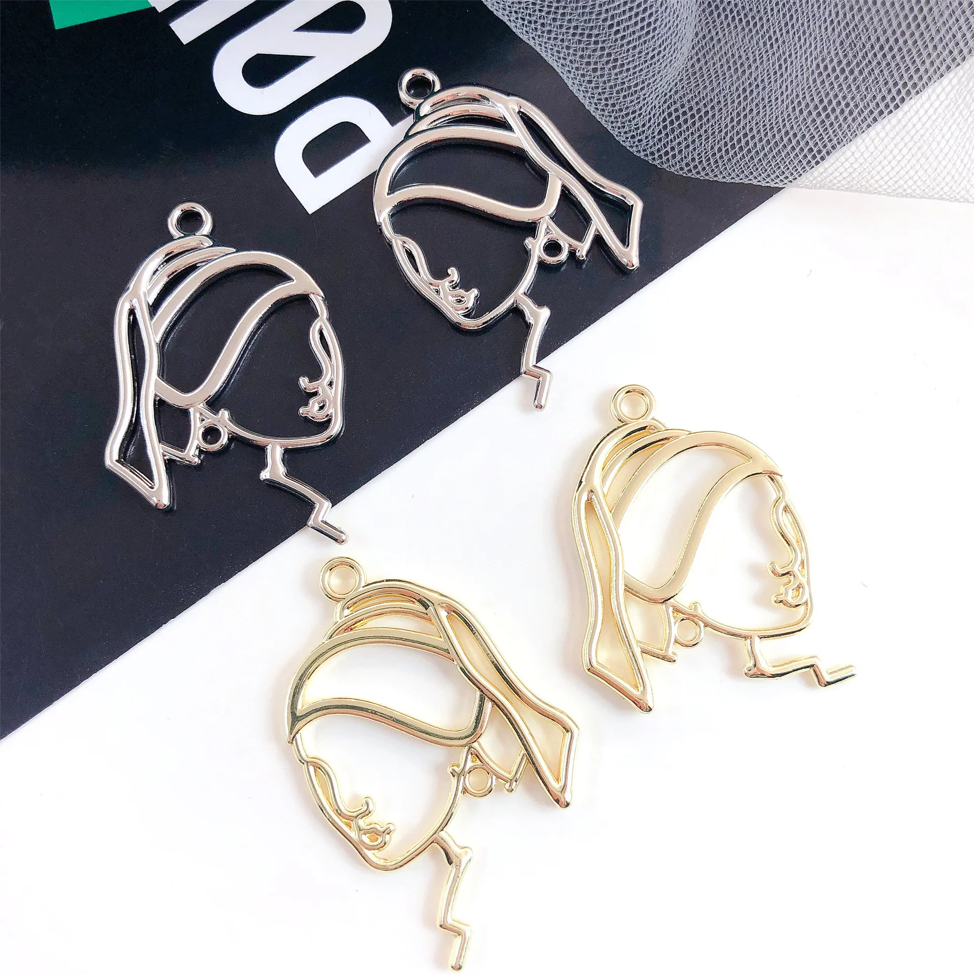 10pcs Face Pendant Charms Silver Gold Color Hollow Pendants Diy Jewelry Making Findings Handmade Necklace Earrings Accessories