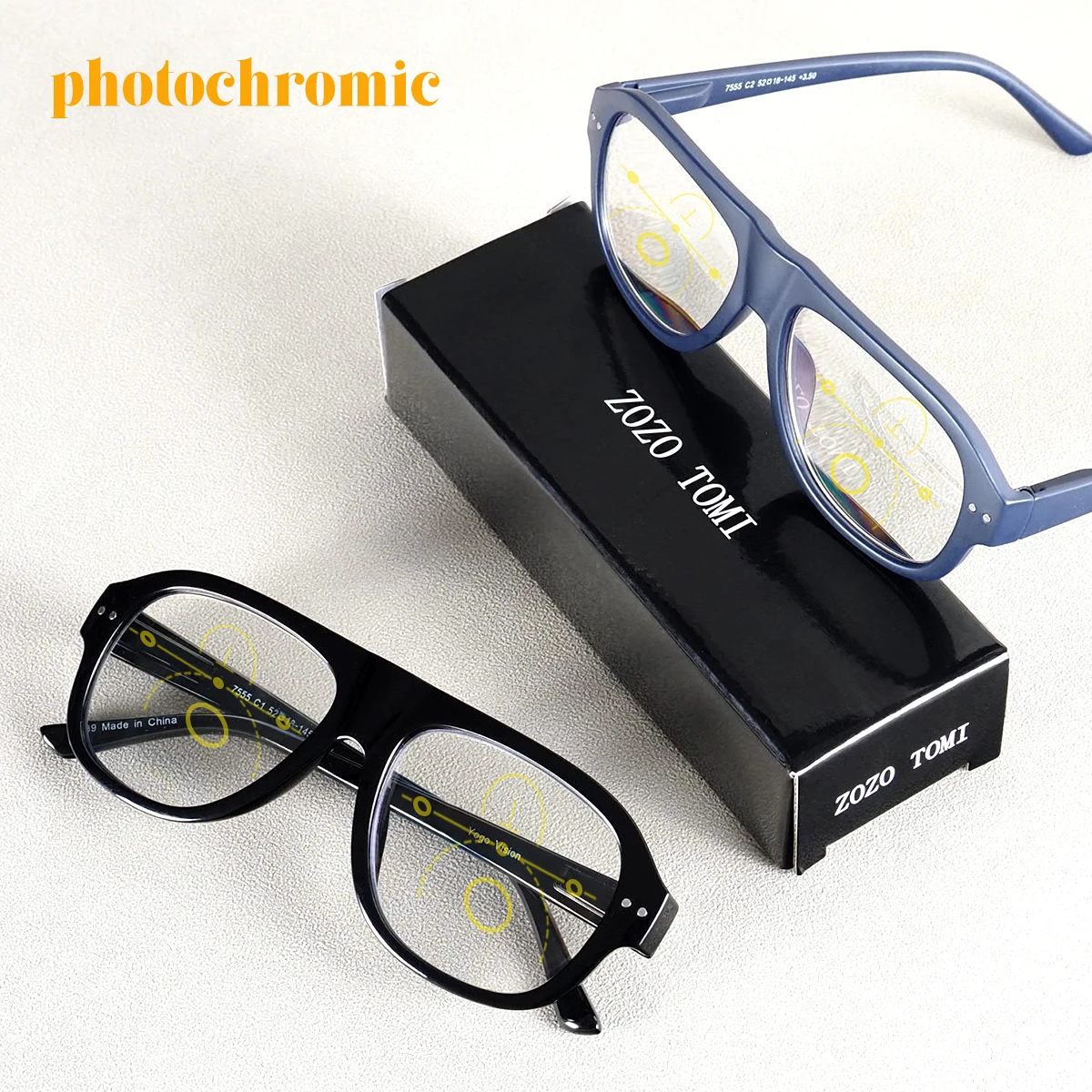Photochrome, progressive multifokale Lesebrille, klare und breite Sicht, klassisches Design, Metallbügel, Unisex. – Detail 1