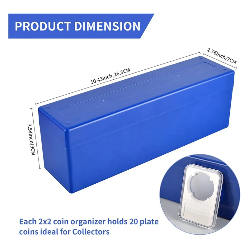 Coin Slab Storage Box, Compatível com 20 suportes de moedas de laje, Caixa plástica para colecionadores, 2pcs