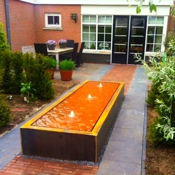'Fuente/mesa/cuenta de agua de acero Corten rectangular de paisaje de decoración