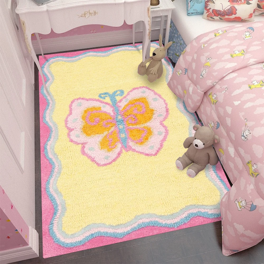Lovely Colorful Butterfly Design Carpet for Kids Room Nursery Decor Cute Childrens Floor Rug with  Non-Slip Backing Gift