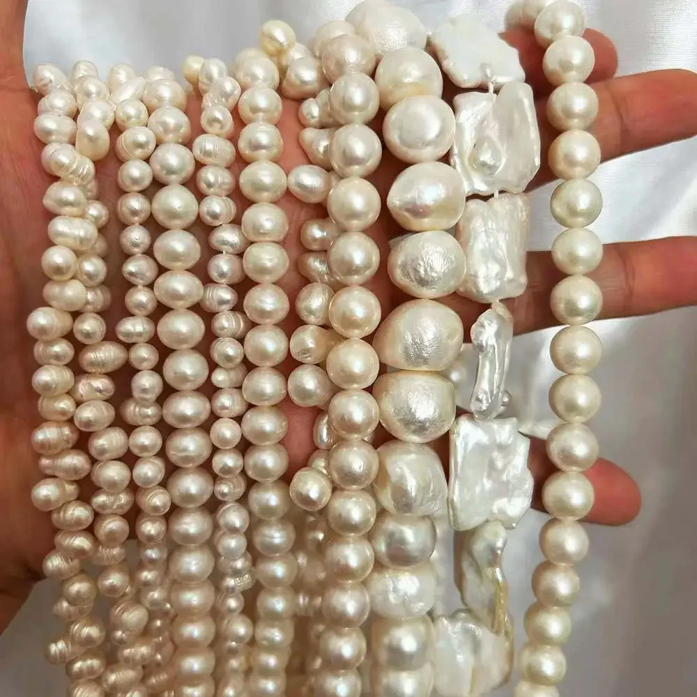 14inch Different Shape White Natural Freshwater Pearl Round Rice Biwa Isolation Beads