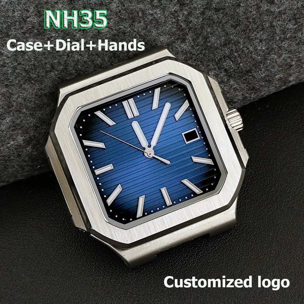 

38.5mm Square Case NH35 Case Sapphire Glass Stainless Steel Case Men's Watch NH35 Movement Watch Accessories