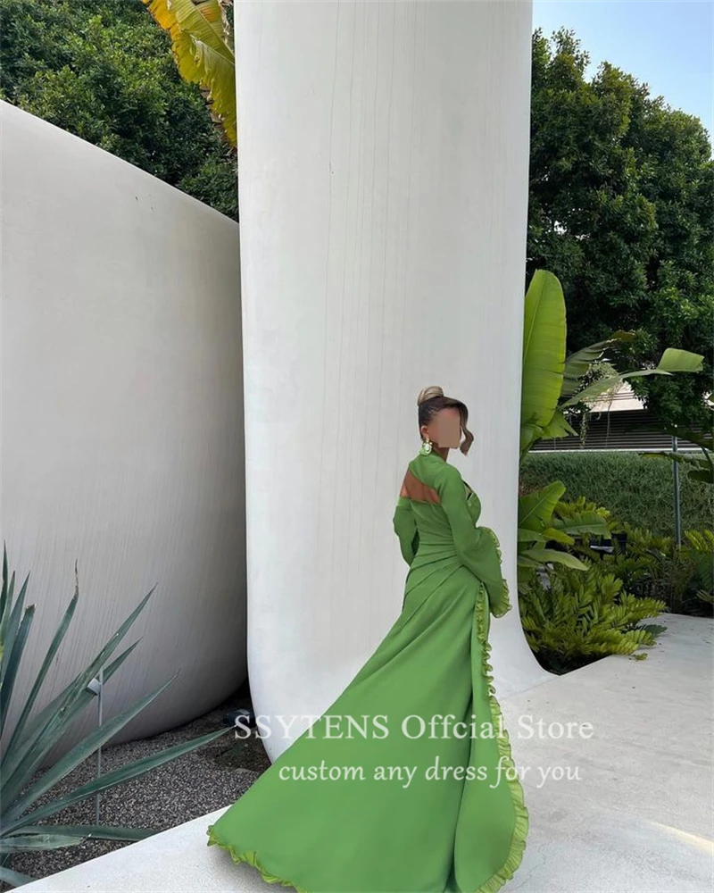 SSYTENS Graceful Arabic Evening Dresses Long Sleeves Green Prom Gowns فساتين سهرة Ruffles Formal Occasion Dress Robe De Soiree