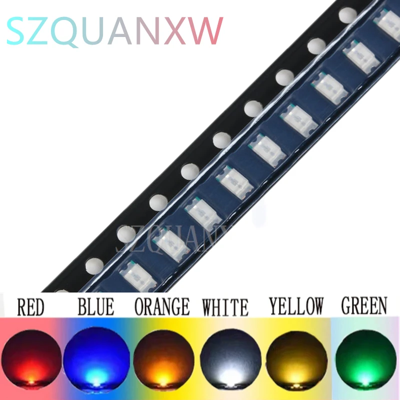 100PCS 1206 Smd LED Blue Yellow Green White Red LED Light Diodes DIY