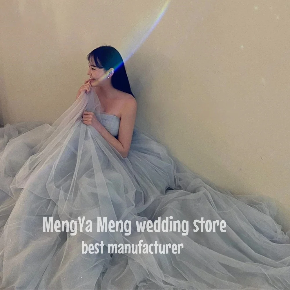 

ZHUISHU Simple Soft Tulle Korea Princess Prom Dresses Strapless Lace Up Evening Gown Wedding Photo shoot Floor Length Customized