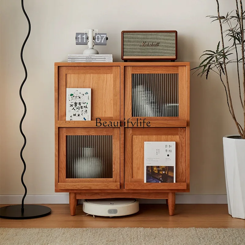 

Modern simple Japanese magazine cabinet cherry wood living room floor entrance locker