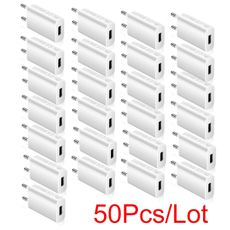 

Lot of 50 Universal 5V 1A EU AC Plug Travel Wall USB Charger Adapter For Phone 4 4S 5S 6S 6PLUS For Samsung Galaxy S3 S4