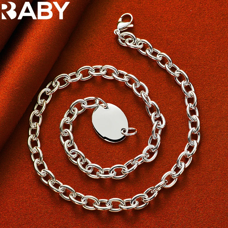 URBABY 925 Sterling Silver Oval Pendant Chain Bracelet Necklace Jewelry Set For Women Man Fashion Simplicity Accessories