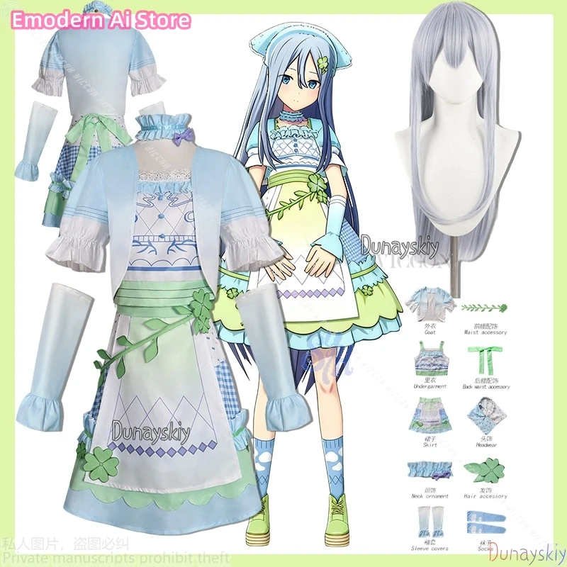 

Yoisaki Kanade 코스프레 의상 Game Project Sekai Аниме Костюм Синий Зеленый Идиллический Стиль Платье Клевер Узор Каваи Лолита Хэллоуин